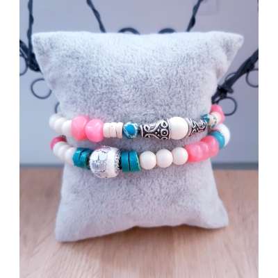 kralen armband wit/ roze/ turquoise kralen armband wit/ roze/ turquoise